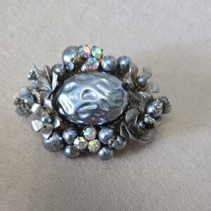 Vintage Silver Brooch with Pearl Accents